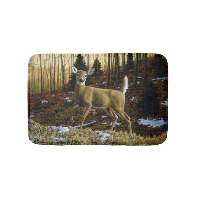 Whitetail Deer Doe in Autumn Forest Bath Mat (Front)