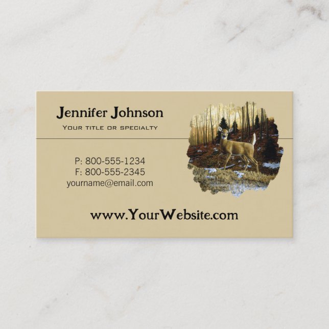 Whitetail Deer Doe in Autumn Forest Business Card (Front)