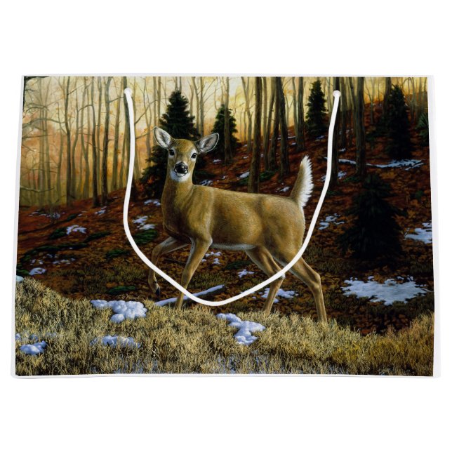 Whitetail Deer Doe in Autumn Forest Large Gift Bag (Front)