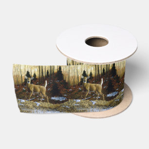 Whitetail Deer Doe in Autumn Forest Satin Ribbon