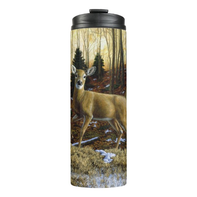 Whitetail Deer Doe in Autumn Forest Thermal Tumbler (Front)