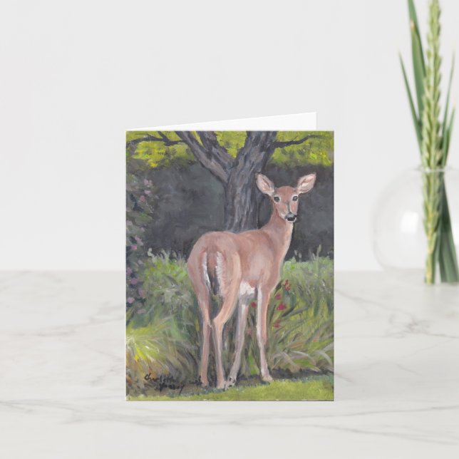 Whitetail Deer Doe Wildlife Art Note Card (Front)