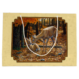 Whitetail Deer Fawn & Doe Yellow Large Gift Bag