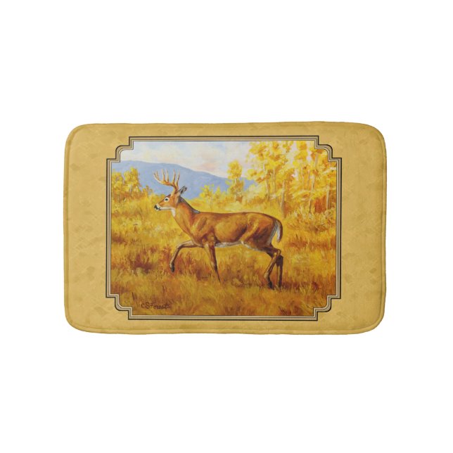 Whitetail Deer Golden Aspen Woods Bath Mat (Front)
