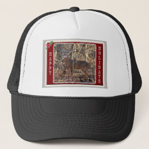 Whitetail Deer Happy Holidays Items Trucker Hat