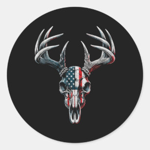 Whitetail Deer Hunting - American Flag On Buck Sku Classic Round Sticker