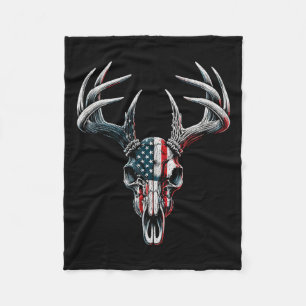 Whitetail Deer Hunting - American Flag On Buck Sku Fleece Blanket