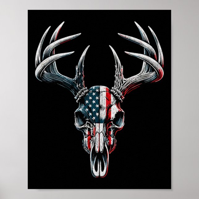Whitetail Deer Hunting - American Flag On Buck Sku Poster (Front)