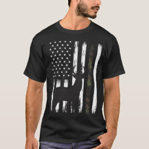 Whitetail Deer Hunting Hunter Buck Camo American F T-Shirt