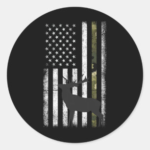 Whitetail Deer Hunting Hunter Elk Buck Camo Americ Classic Round Sticker