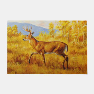 Whitetail Deer in Autumn Aspen Forest Doormat