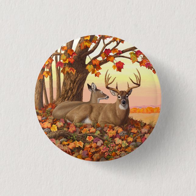 Whitetail Deer in Autumn New England Fall Colours 3 Cm Round Badge (Front)