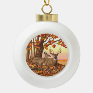 Whitetail Deer in Autumn New England Fall Colours Ceramic Ball Christmas Ornament