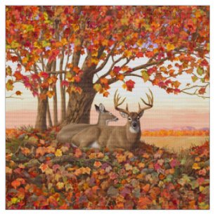 Whitetail Deer in Autumn New England Fall Colours Fabric