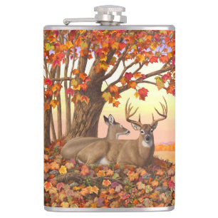 Whitetail Deer in Autumn New England Fall Colours Hip Flask