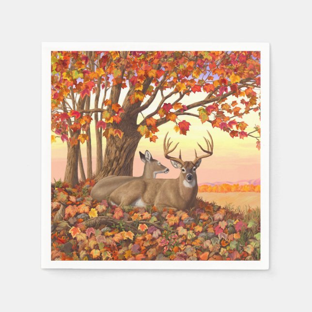Whitetail Deer in Autumn New England Fall Colours Napkin (Front)