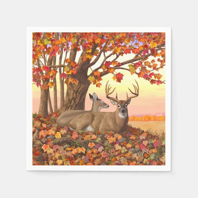 Whitetail Deer in Autumn New England Fall Colours Napkin (Front)