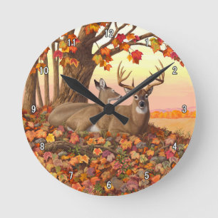 Whitetail Deer in Autumn New England Fall Colours Round Clock