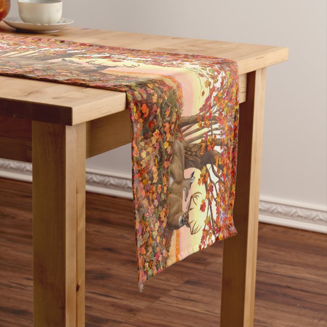 Whitetail Deer in Autumn New England Fall Colours Short Table Runner (In Situ)