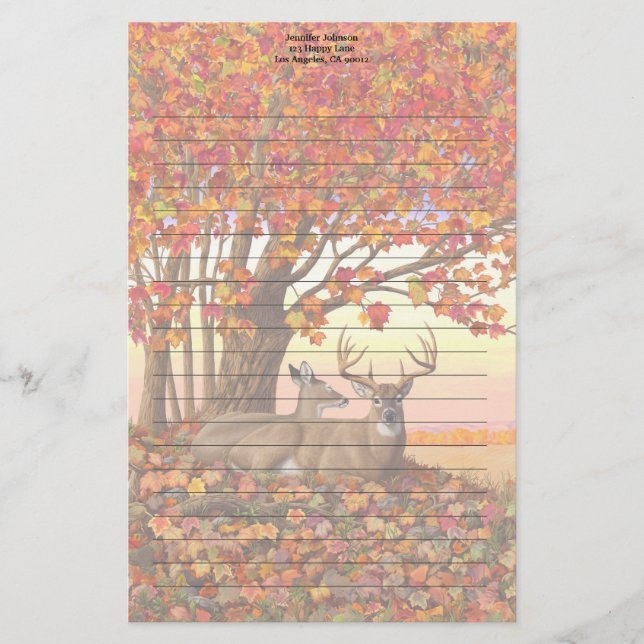 Whitetail Deer in Autumn New England Fall Colours Stationery (Front)