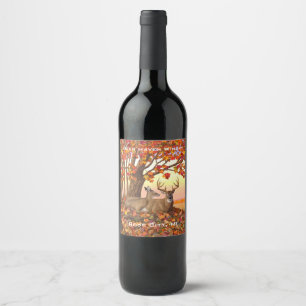 Whitetail Deer in Autumn New England Fall Colours Wine Label