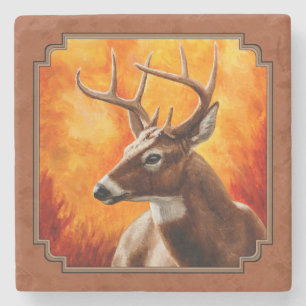 Whitetail Deer in Autumn Reddish Brown Stone Coaster