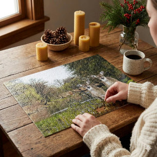 Whitetail Deer in Forest Collage Art Jigsaw Puzzle