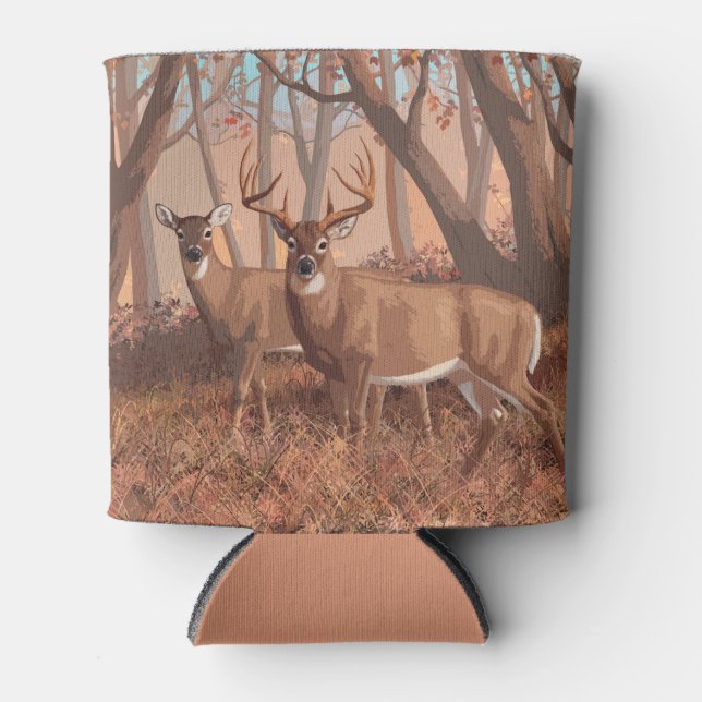 Whitetail Deer In Forest Retro Style Nature Can Cooler (Front)