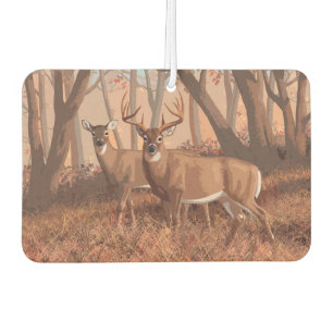 Whitetail Deer In Forest Retro Style Nature Car Air Freshener