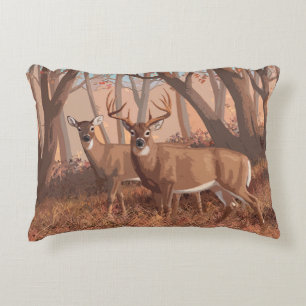 Whitetail Deer In Forest Retro Style Nature Decorative Cushion