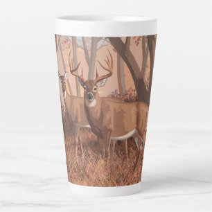 Whitetail Deer In Forest Retro Style Nature Latte Mug