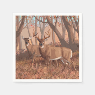 Whitetail Deer In Forest Retro Style Nature Napkin
