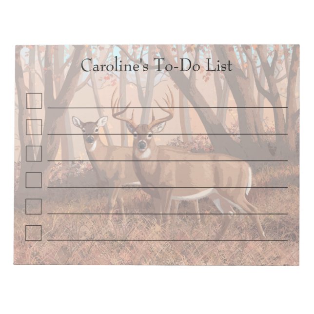 Whitetail Deer In Forest Retro Style Nature Notepad (Front)