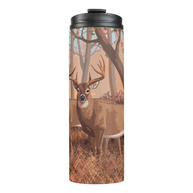 Whitetail Deer In Forest Retro Style Nature Thermal Tumbler (Front)