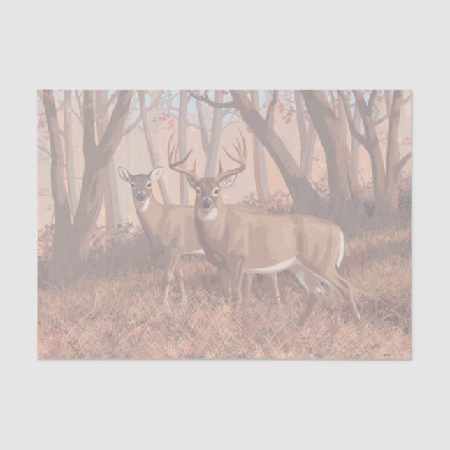 Whitetail Deer In Forest Retro Style Nature Tissue Paper (Front)