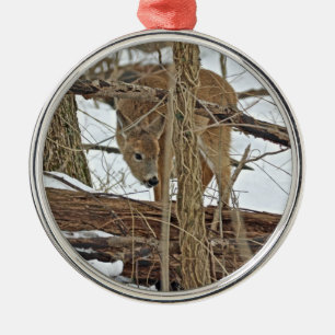 Whitetail Deer In Snow Metal Tree Decoration