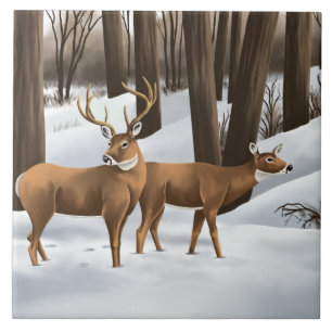Whitetail Deer In Snow Tile