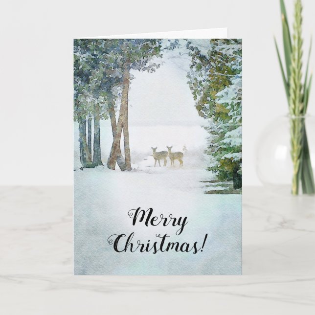 Whitetail Deer in Winter Snow Wildlife Christmas Card (Front)