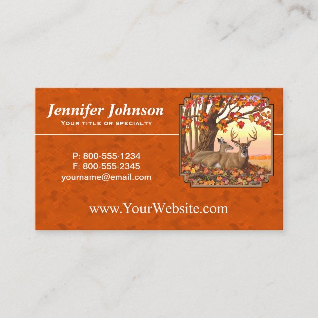 Whitetail Deer Maple Tree Autumn Orange Business Card (Front)