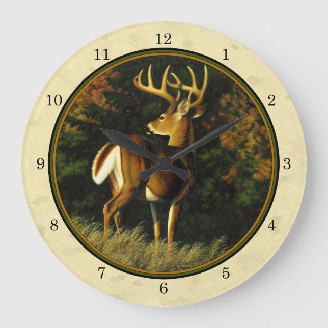 Whitetail Deer Monster Buck Yellow Large Clock (Front)