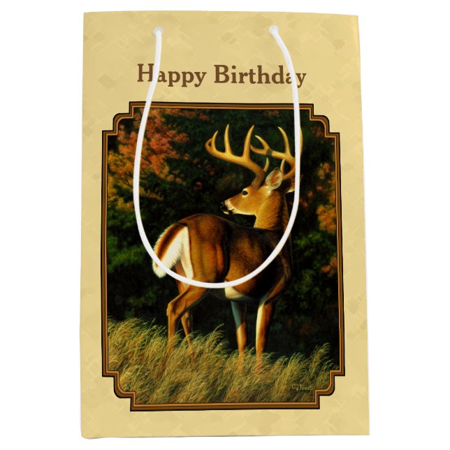 Whitetail Deer Monster Buck Yellow Medium Gift Bag (Front)
