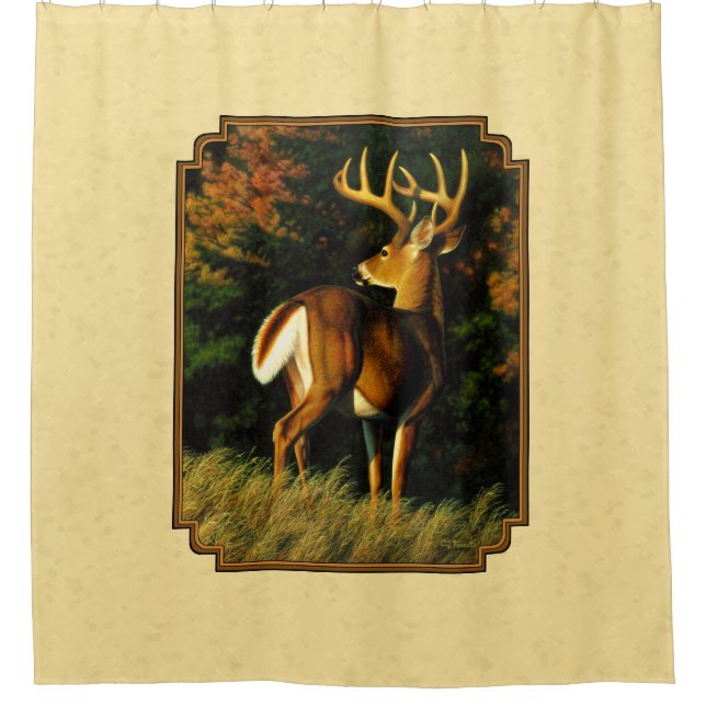 Whitetail Deer Monster Buck Yellow Shower Curtain (Front)
