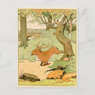 Whitetail Deer Stag Bolting in the Forest Postcard