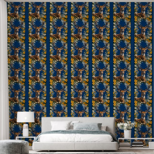 Whitetail Deer Surrounded By Flowers Wallpaper (Bedroom)