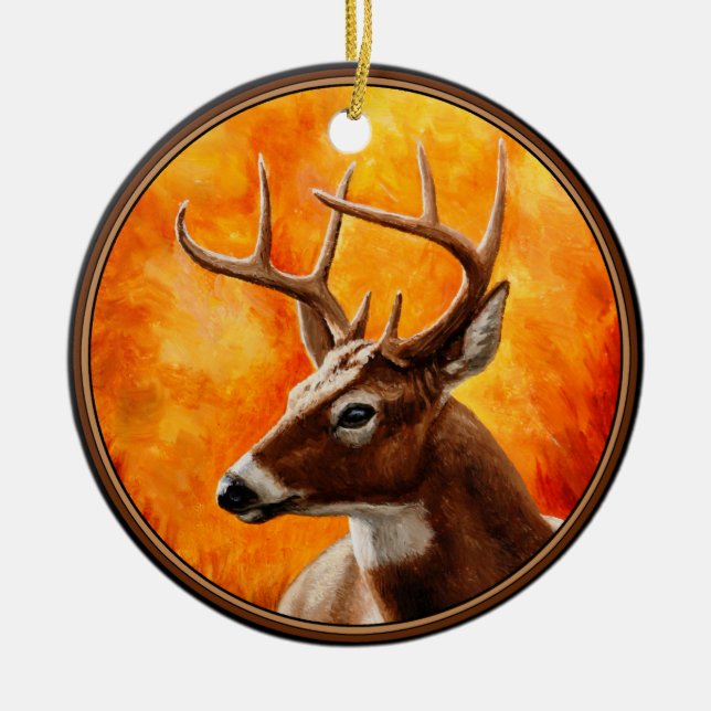 Whitetail Deer Trophy Buck Head Ceramic Tree Decoration (Front)