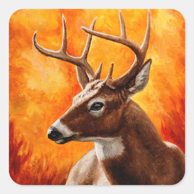 Whitetail Deer Trophy Buck Head Square Sticker (Front)