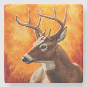 Whitetail Deer Trophy Buck Head Stone Coaster