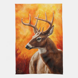 Whitetail Deer Trophy Buck Head Tea Towel
