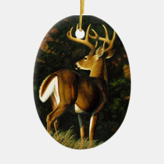 Whitetail Deer Trophy Buck Hunting Ceramic Tree Decoration (Front)