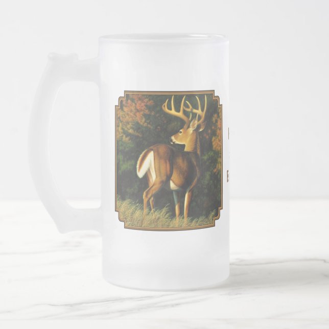 Whitetail Deer Trophy Buck Hunting Frosted Glass Beer Mug (Left)